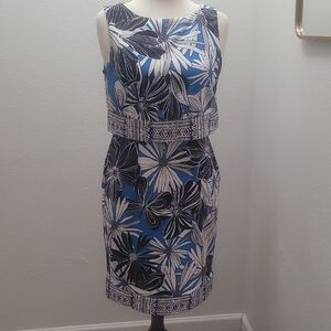 Maggy London Blue and Black Floral Midi Dress